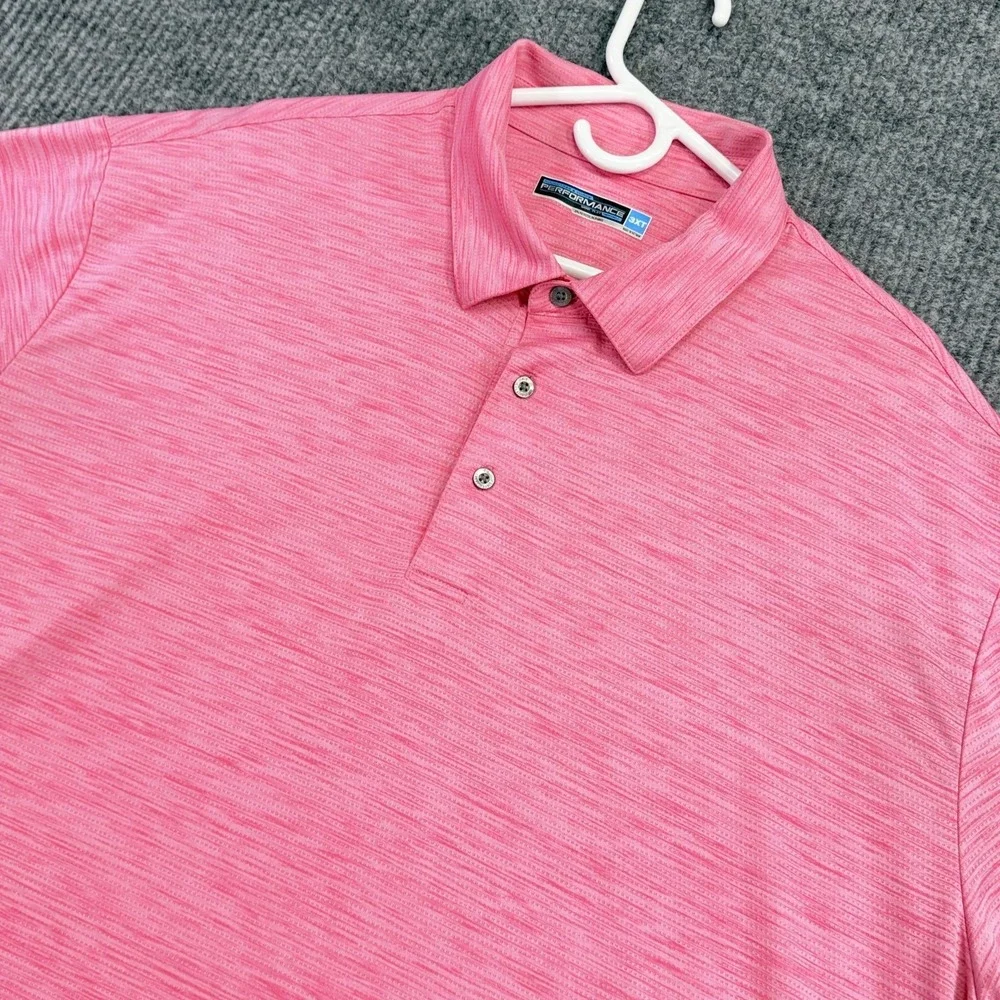 Roundtree & Yorke Performance Polo Shirt Mens 3XLT Pink Striped Big Tall Stretch